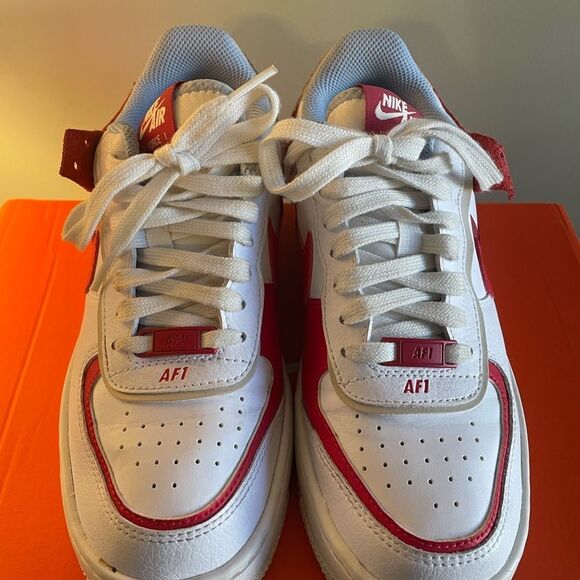 Nike Air Force 1 Red and White Sneakers Classic Style - Picture 3 of 9